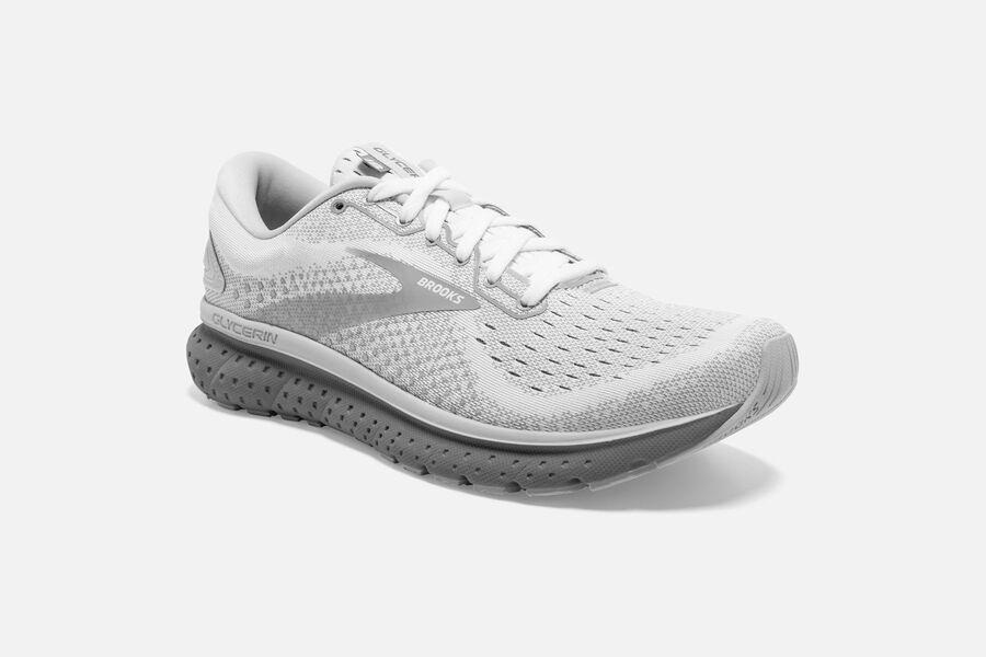 Brooks Glycerin 18 Road Running Shoes Womens White/Grey 659278-BWR